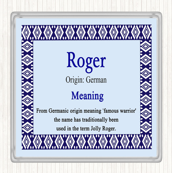Roger Name Meaning Drinks Mat Coaster Blue