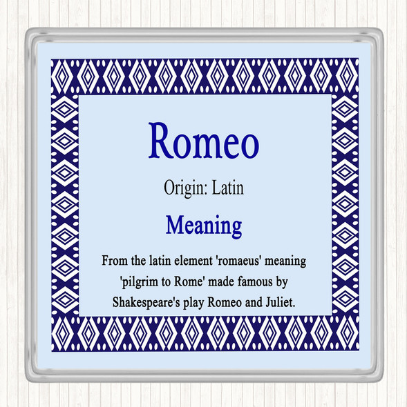 Romeo Name Meaning Drinks Mat Coaster Blue