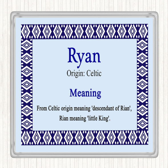 Ryan Name Meaning Drinks Mat Coaster Blue