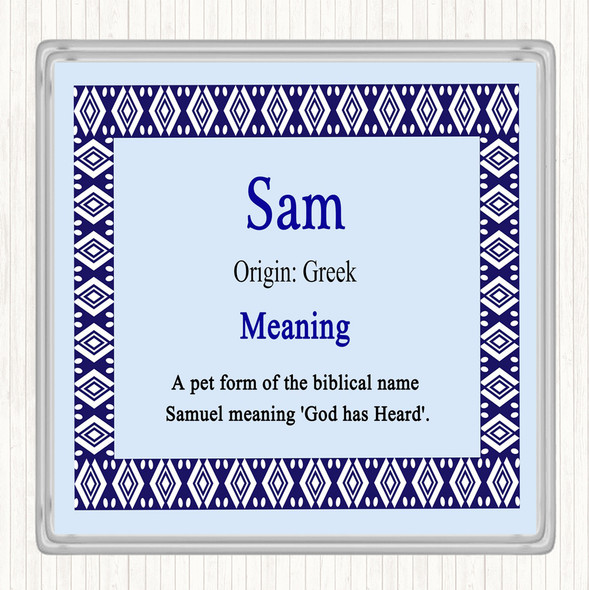 Sam Name Meaning Drinks Mat Coaster Blue