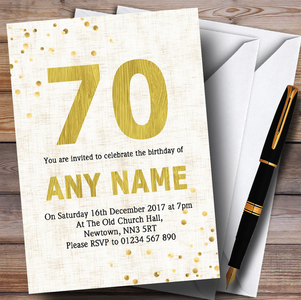 White Gold Fleck 70th Personalised Birthday Party Invitations