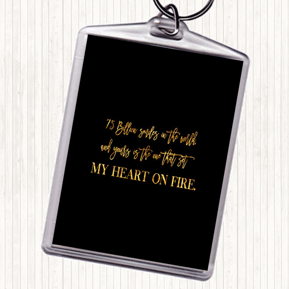 Black Gold Heart On Fire Quote Bag Tag Keychain Keyring