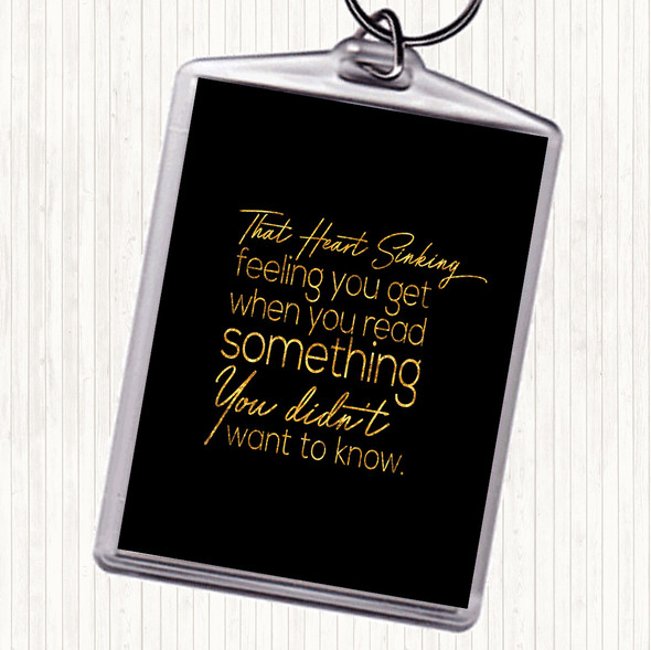 Black Gold Heart Sinking Quote Bag Tag Keychain Keyring