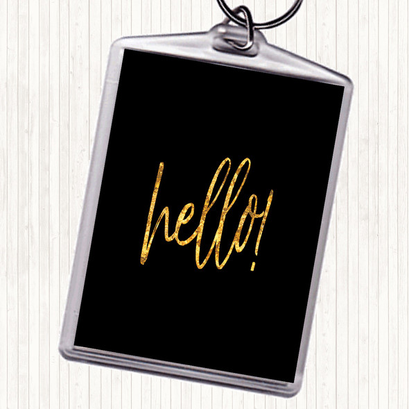 Black Gold Hello Fancy Quote Bag Tag Keychain Keyring