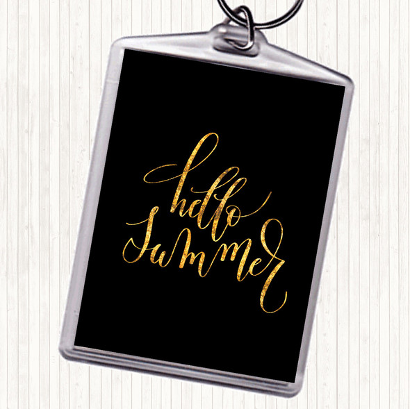 Black Gold Hello Summer Quote Bag Tag Keychain Keyring