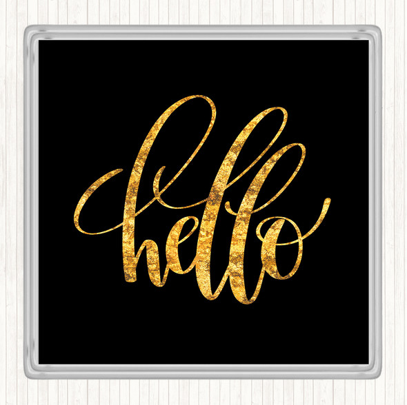 Black Gold Hello Swirl Quote Drinks Mat Coaster