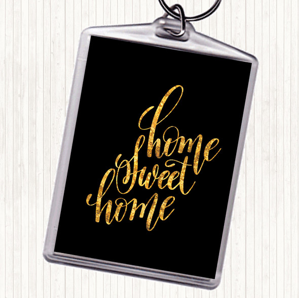 Black Gold Home Sweet Swirl Quote Bag Tag Keychain Keyring