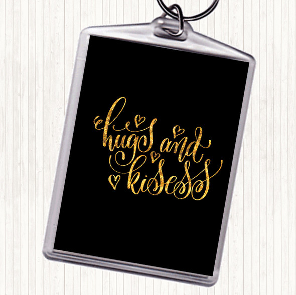Black Gold Hugs And Kisses Quote Bag Tag Keychain Keyring