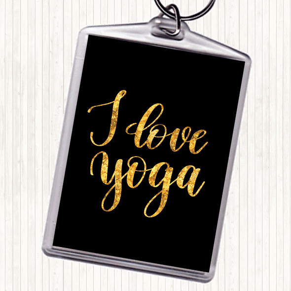 Black Gold I Love Yoga Quote Bag Tag Keychain Keyring