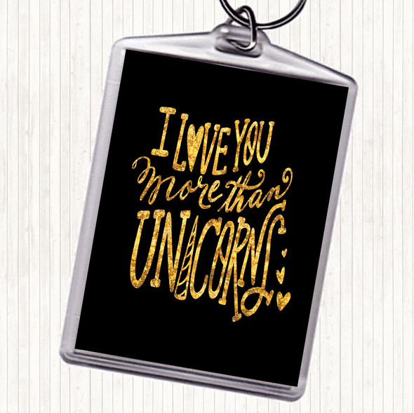 Black Gold I Love You Unicorn Quote Bag Tag Keychain Keyring