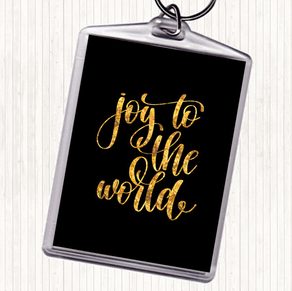 Black Gold Joy To The World Quote Bag Tag Keychain Keyring