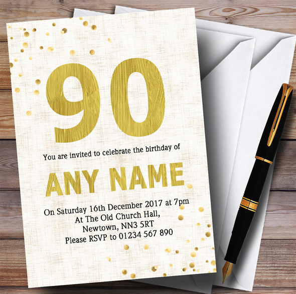 White Gold Fleck 90th Personalised Birthday Party Invitations