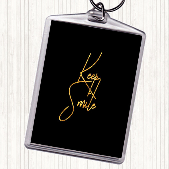 Black Gold Keep A Smile Quote Bag Tag Keychain Keyring