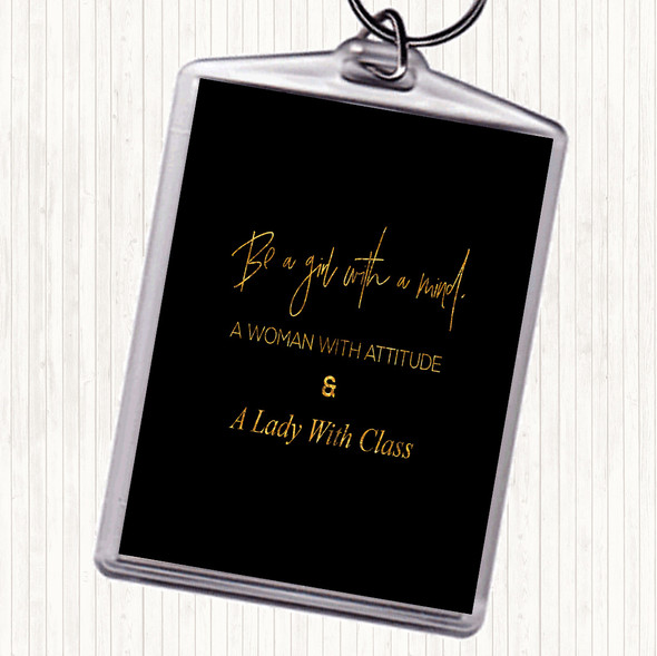 Black Gold Lady With Class Quote Bag Tag Keychain Keyring