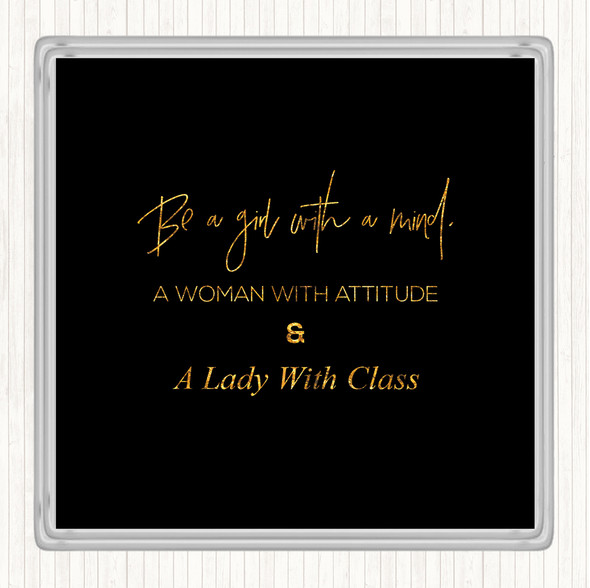 Black Gold Lady With Class Quote Drinks Mat Coaster