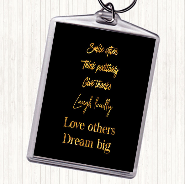 Black Gold Laugh Loudly Quote Bag Tag Keychain Keyring