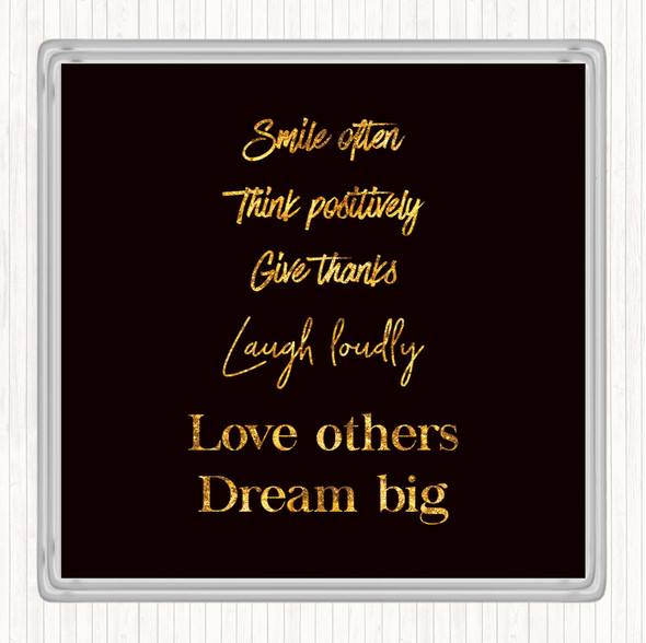 Black Gold Laugh Loudly Quote Drinks Mat Coaster