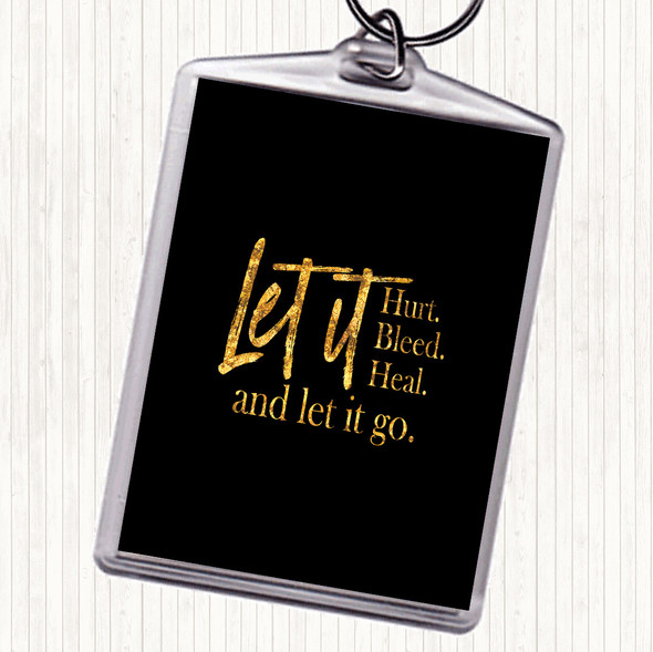 Black Gold Let It Go Quote Bag Tag Keychain Keyring