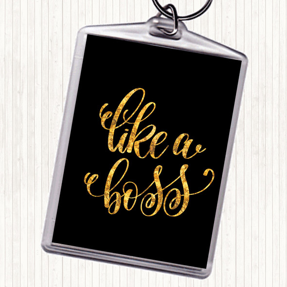 Black Gold Like A Boss Swirl Quote Bag Tag Keychain Keyring