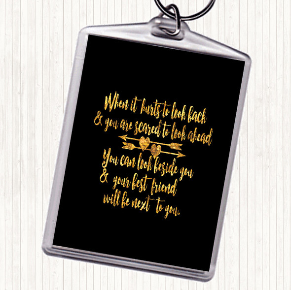 Black Gold Looking Ahead Quote Bag Tag Keychain Keyring