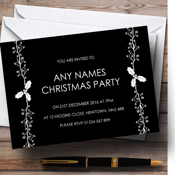 Black & White Text Personalised Christmas Party Invitations