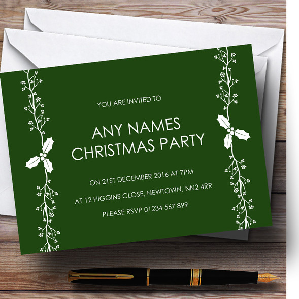 Green & White Text Personalised Christmas Party Invitations