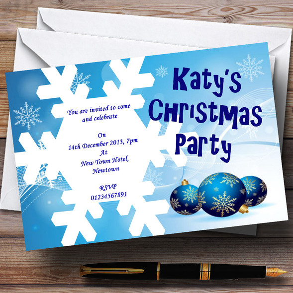 Blue Snowflake Personalised Christmas Party Invitations