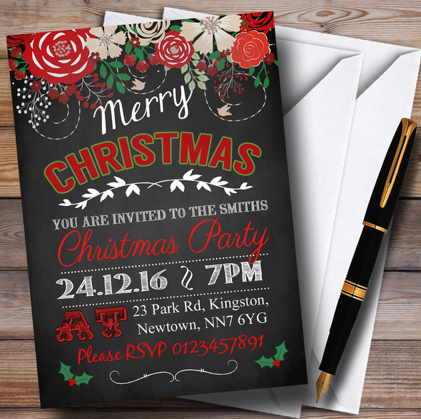 Festive Chalkboard Style Personalised Christmas Party Invitations