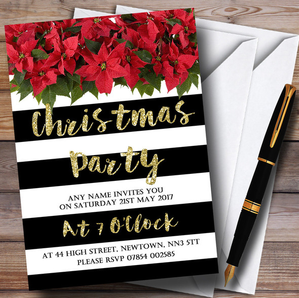 Black & White Striped Personalised Christmas Party Invitations