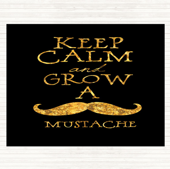Black Gold Mustache Keep Calm Quote Mouse Mat Pad