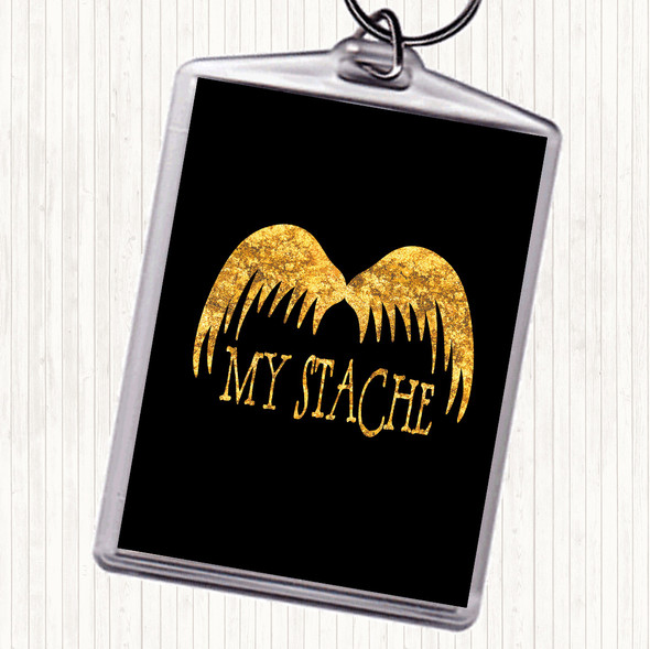 Black Gold Mustache Word Art Quote Bag Tag Keychain Keyring