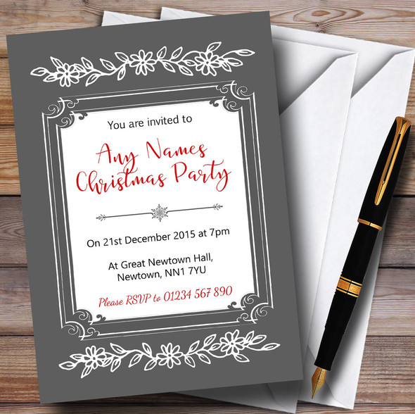 Classique Grey Personalised Christmas Party Invitations