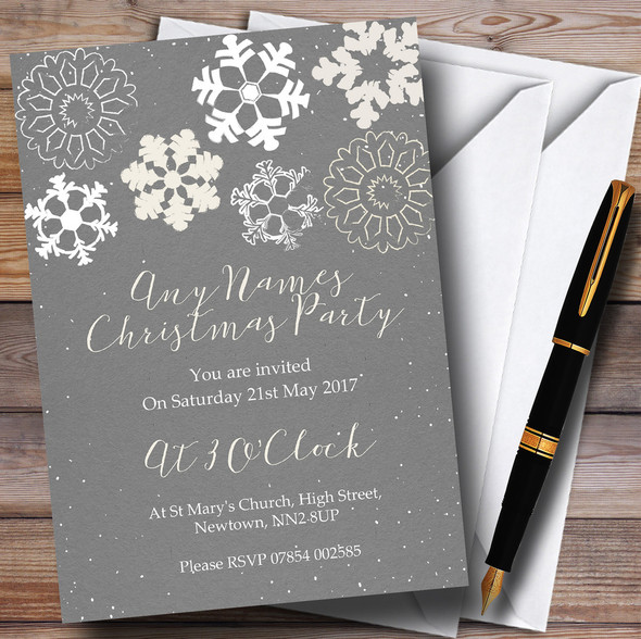 Dark Grey Snowflakes Personalised Christmas Party Invitations