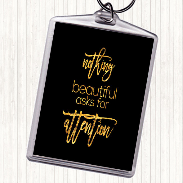 Black Gold Nothing Beautiful Quote Bag Tag Keychain Keyring