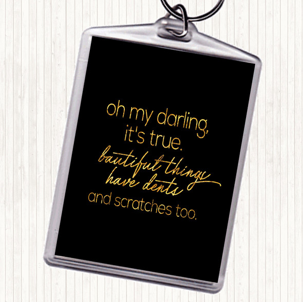 Black Gold Oh My Darling Quote Bag Tag Keychain Keyring