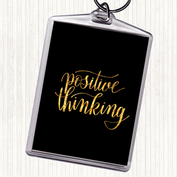 Black Gold Positive Thinking Quote Bag Tag Keychain Keyring