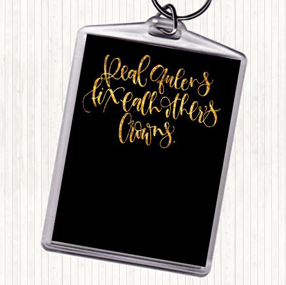 Black Gold Queens Fix Crowns Quote Bag Tag Keychain Keyring