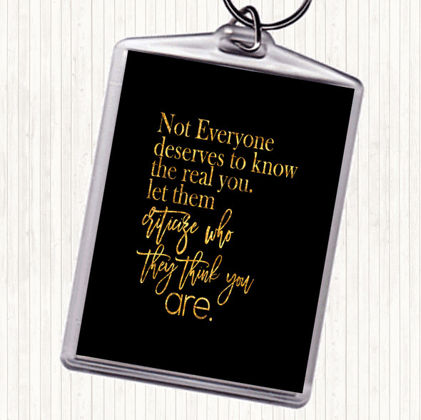 Black Gold Real You Quote Bag Tag Keychain Keyring