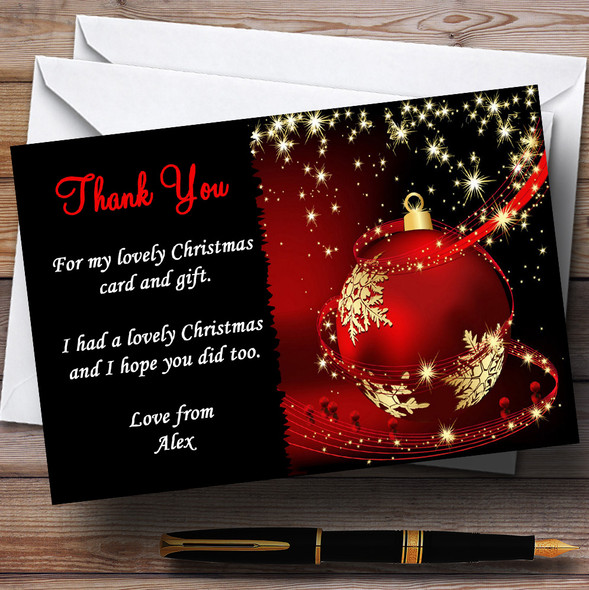 Red Gold And Black Personalised Christmas Party Thank You Cards