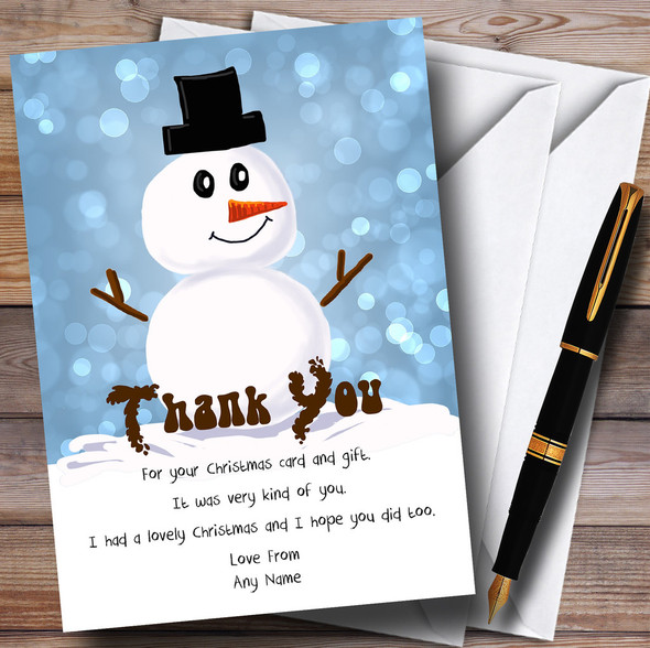 Blue Cute Snowman Personalised Christmas Thank You Cards