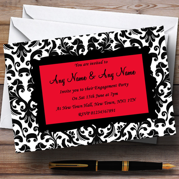 Black & Red Damask Engagement Party Personalised Invitations