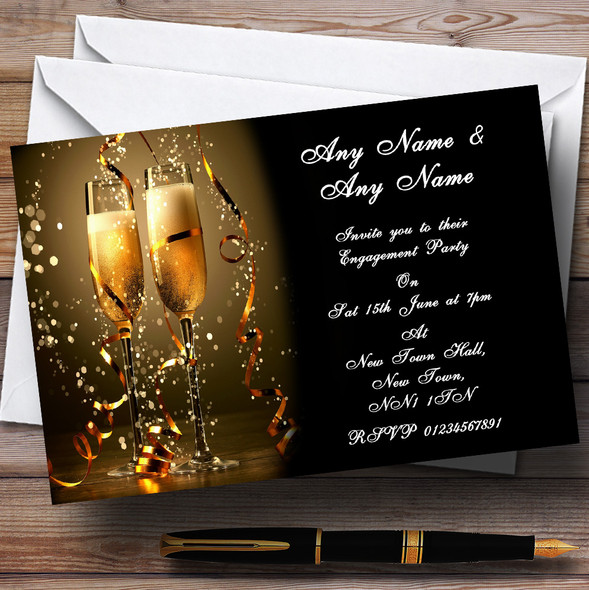 Black Champagne Engagement Party Personalised Invitations