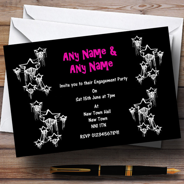 Black Hot Pink White Engagement Party Personalised Invitations