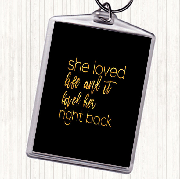 Black Gold She Loved Life Quote Bag Tag Keychain Keyring