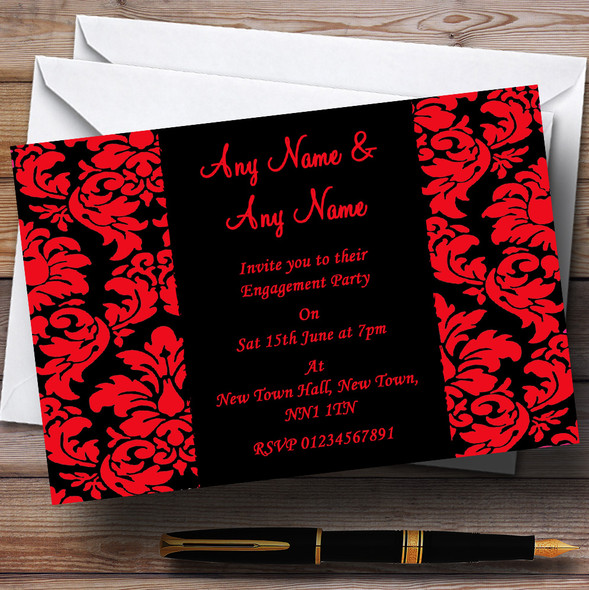 Floral Black & Red Damask Engagement Party Personalised Invitations