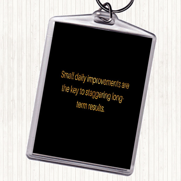 Black Gold Small Daily Improvements Quote Bag Tag Keychain Keyring