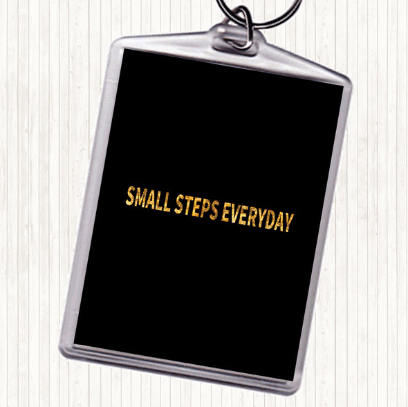 Black Gold Small Steps Everyday Quote Bag Tag Keychain Keyring