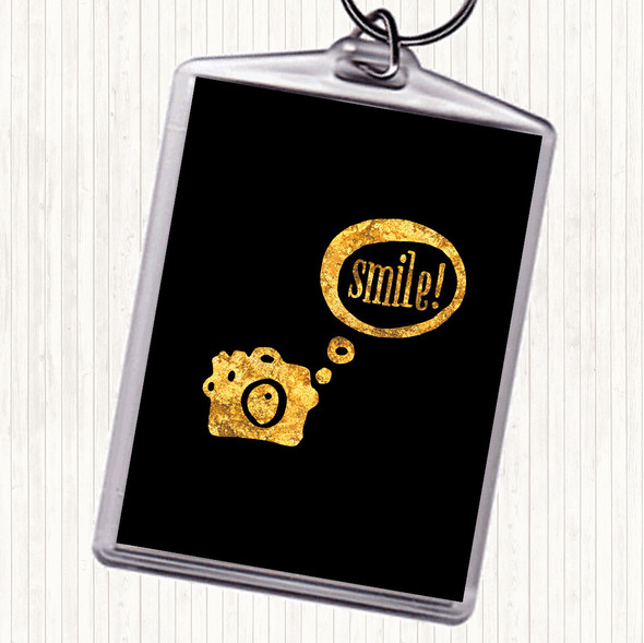Black Gold Smile Camera Quote Bag Tag Keychain Keyring