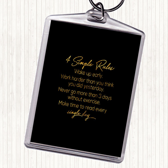 Black Gold 4 Simple Rules Quote Bag Tag Keychain Keyring
