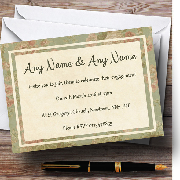 Vintage Sage Green Postcard Style Personalised Engagement Party Invitations